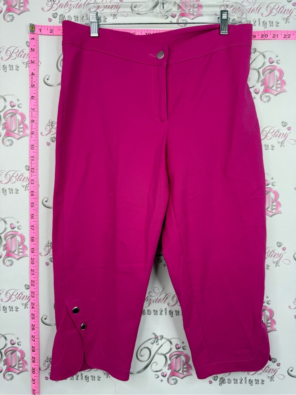 High-Rise Fuchsia Capri Pants with Button Hem Detail